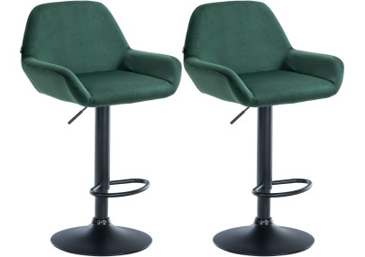 Lot de 2 tabourets de bar Braga en velours, noir/vert foncé