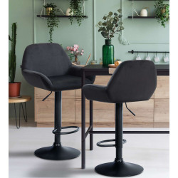 Lot de 2 tabourets de bar Braga en velours noir