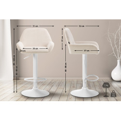 Lot de 2 tabourets de bar Braga en velours blanc crème