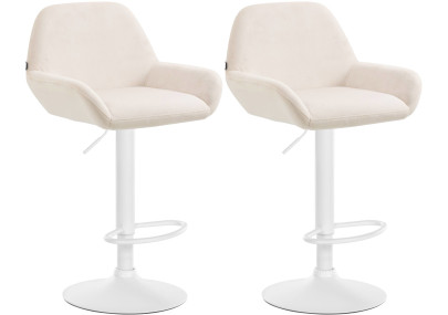 Lot de 2 tabourets de bar Braga velours blanc crème