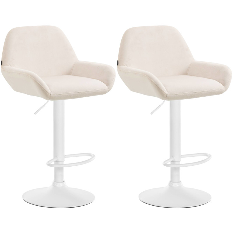 Lot de 2 tabourets de bar Braga en velours blanc crème