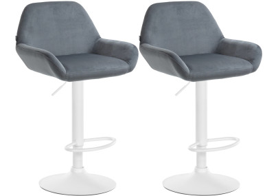 Lot de 2 tabourets de bar Braga velours blanc gris foncé