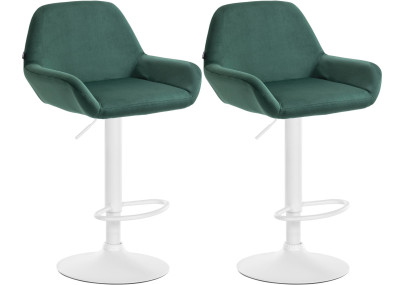Ensemble de 2 tabourets de bar Braga, velours, blanc/vert foncé
