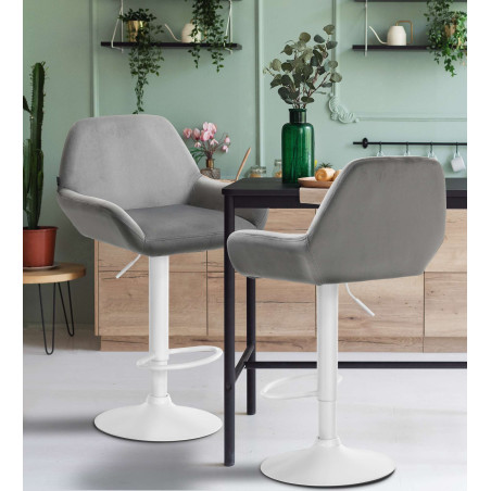 Lot de 2 tabourets de bar Braga en velours blanc gris
