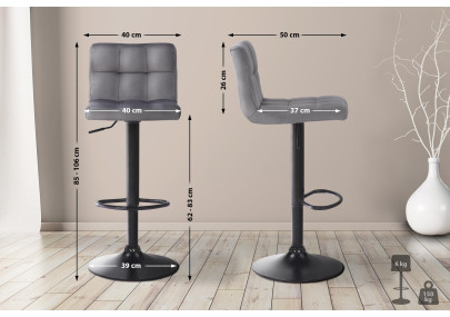 Lot de 4 tabourets de bar Feni en velours gris