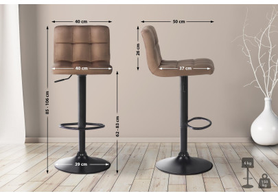 Lot de 4 tabourets de bar Feni en velours marron