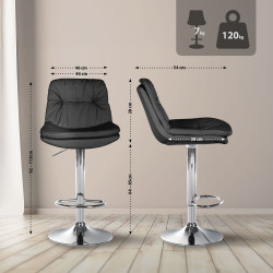 Tabouret de bar Laurel, similicuir, chromé noir