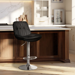 Tabouret de bar Laurel, similicuir, chrome, noir