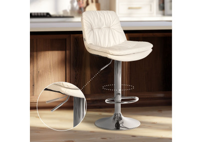 Tabouret de bar Laurel, similicuir, chromé, blanc