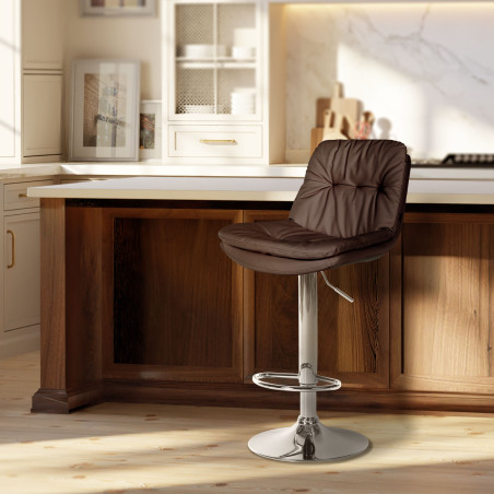 Tabouret de bar Laurel, similicuir, marron chromé