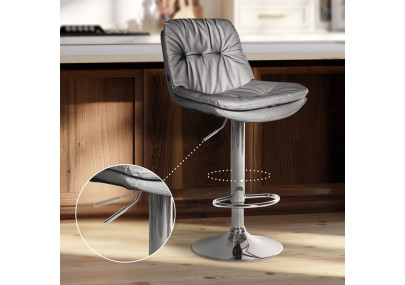 Tabouret de bar Laurel, similicuir, gris chrome