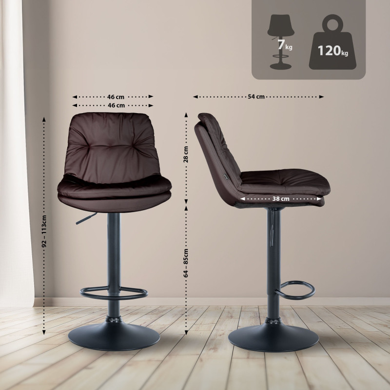 Tabouret de bar Laurel, simili cuir, noir et marron