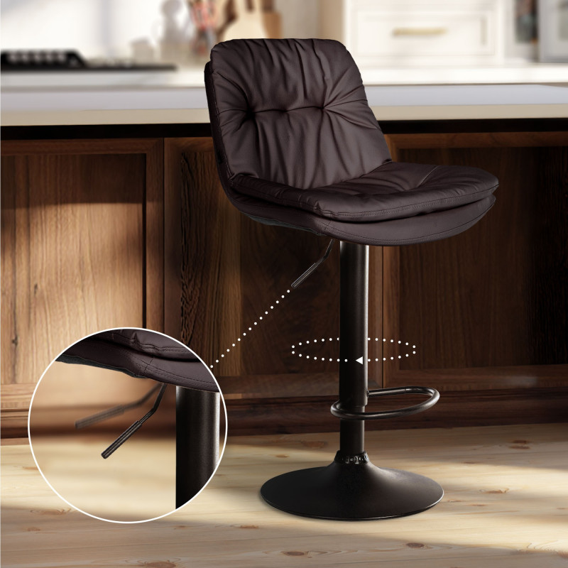 Tabouret de bar Laurel, simili cuir, noir et marron