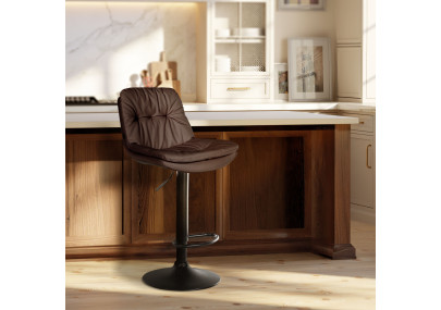 Tabouret de bar Laurel, simili cuir, noir et marron