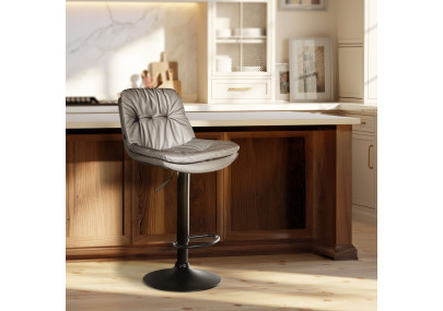 Tabouret de bar Laurel, similicuir noir/gris