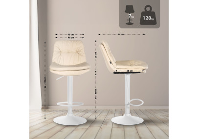 Tabouret de bar Laurel simili cuir blanc crème