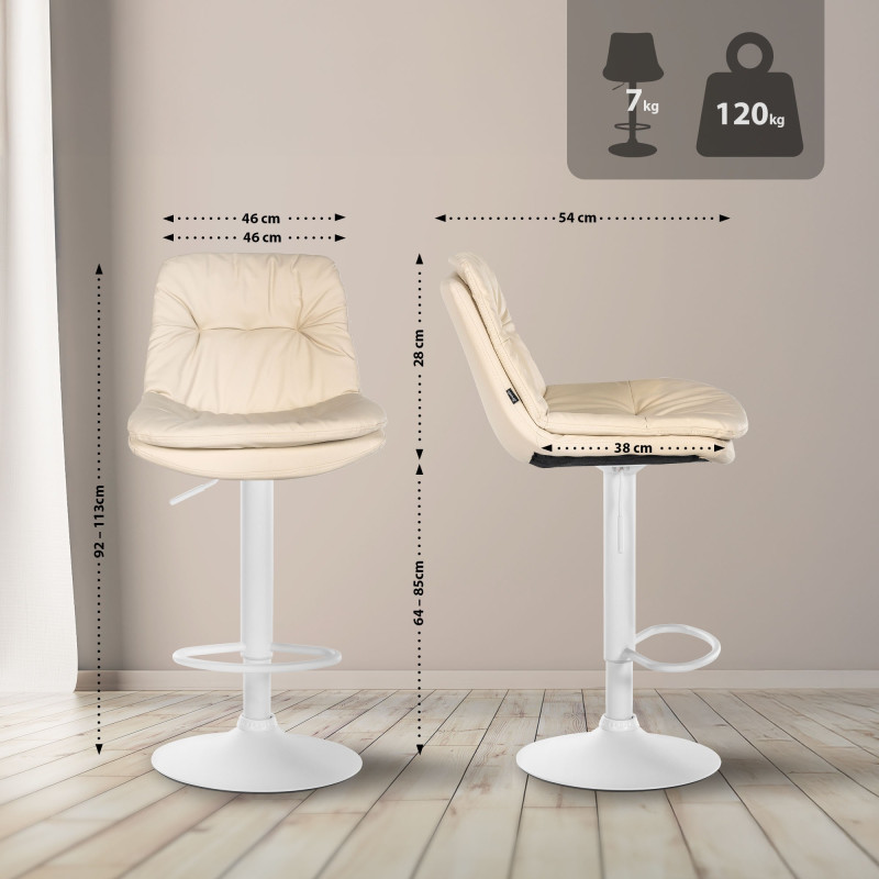 Tabouret de bar Laurel, similicuir, blanc crème