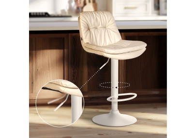 Tabouret de bar Laurel simili cuir blanc crème