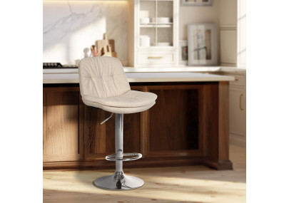 Tabouret de bar Laurel tissu chrome crème