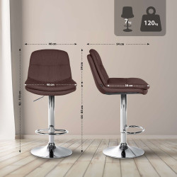 Tabouret de bar Laurel, tissu, chrome brun