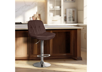 Tabouret de bar Laurel, tissu, marron chromé