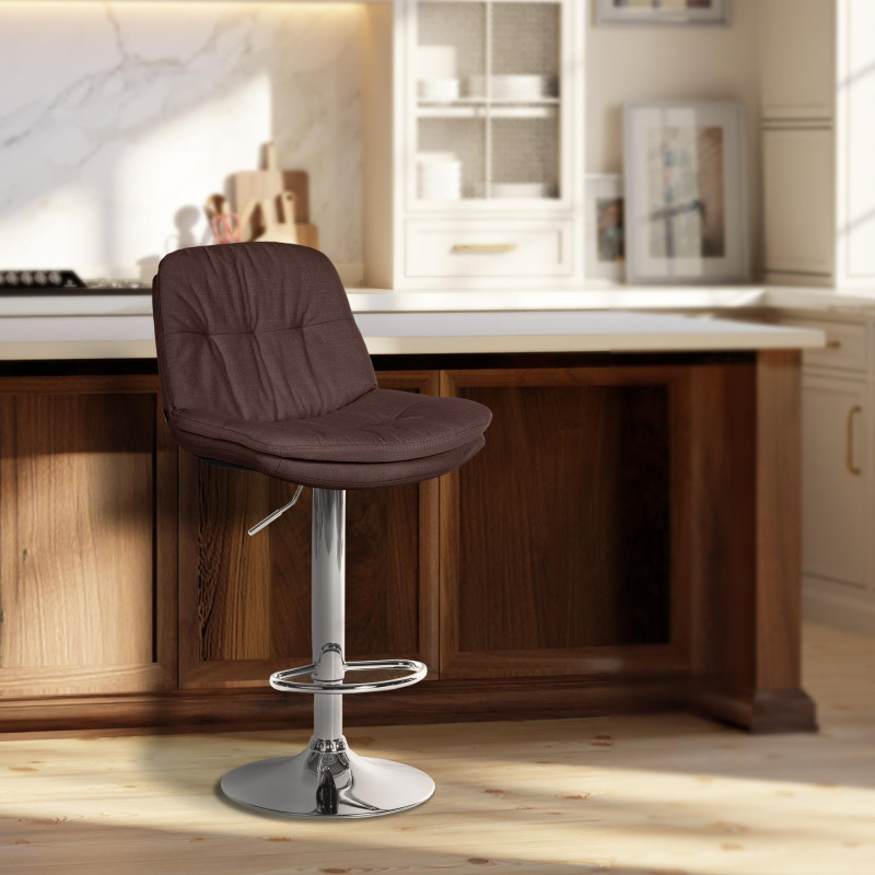 Tabouret de bar Laurel, tissu, chrome brun