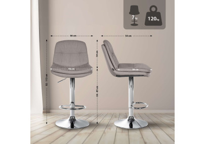 Tabouret de bar Laurel tissu gris chrome