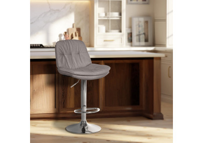 Tabouret de bar Laurel tissu gris chrome