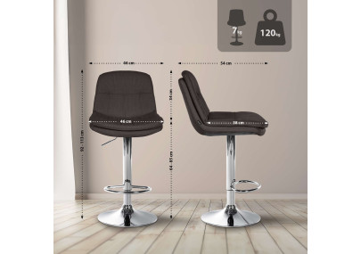 Tabouret de bar Laurel, tissu, chrome, gris foncé