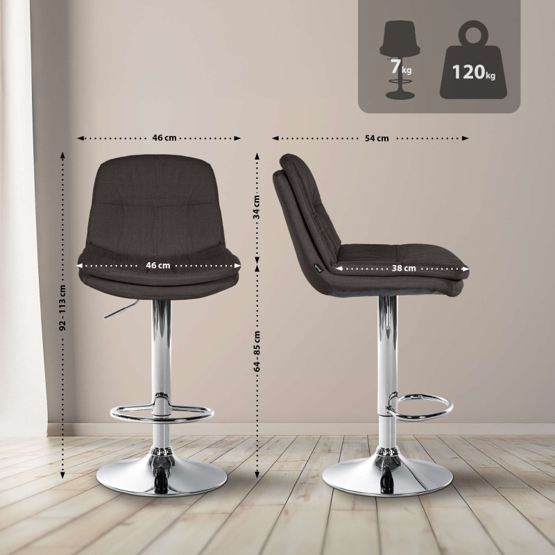 Tabouret de bar Laurel, tissu, chrome gris foncé