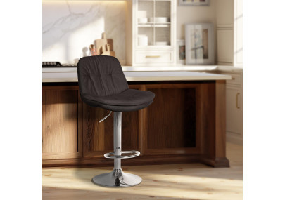 Tabouret de bar Laurel tissu chrome gris foncé