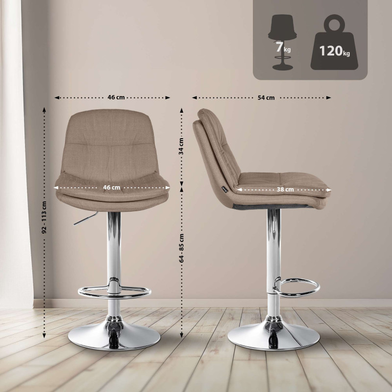 Tabouret de bar Laurel, tissu, chrome taupe