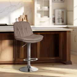 Tabouret de bar Laurel, tissu, chrome taupe