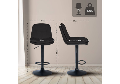 Tabouret de bar Laurel, tissu noir