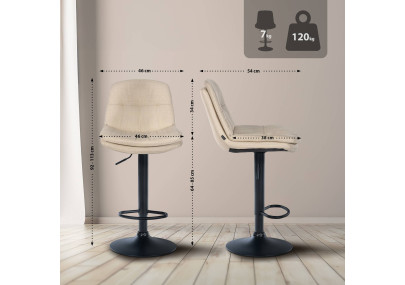 Tabouret de bar Laurel, tissu, noir et crème