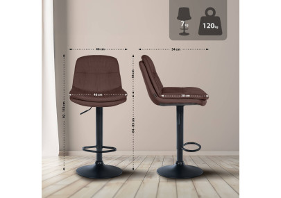 Tabouret de bar Laurel, tissu noir et marron