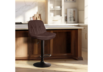 Tabouret de bar Laurel, tissu noir et marron