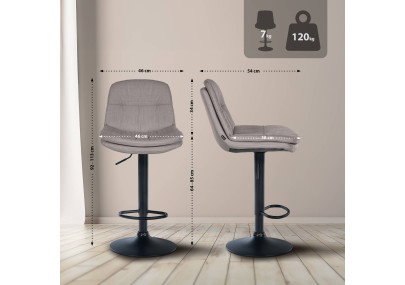 Tabouret de bar Laurel tissu noir gris