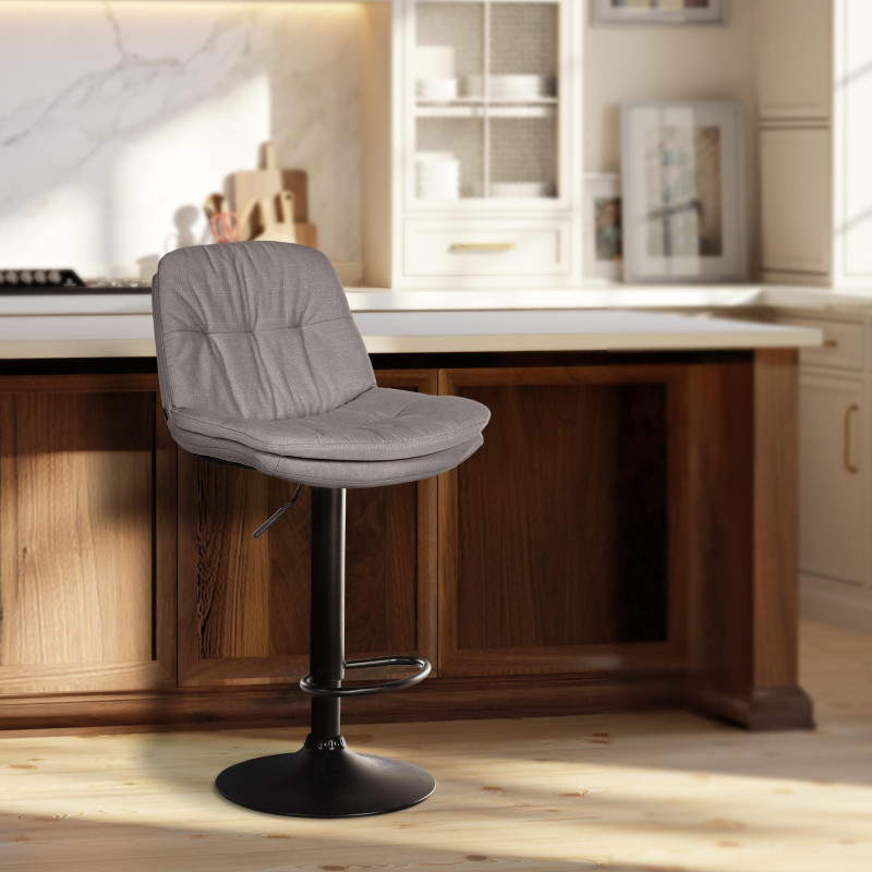 Tabouret de bar Laurel, tissu noir gris