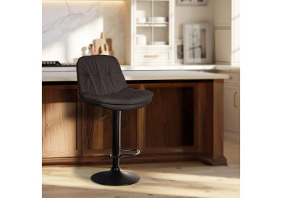 Tabouret de bar Laurel, tissu : noir/gris foncé