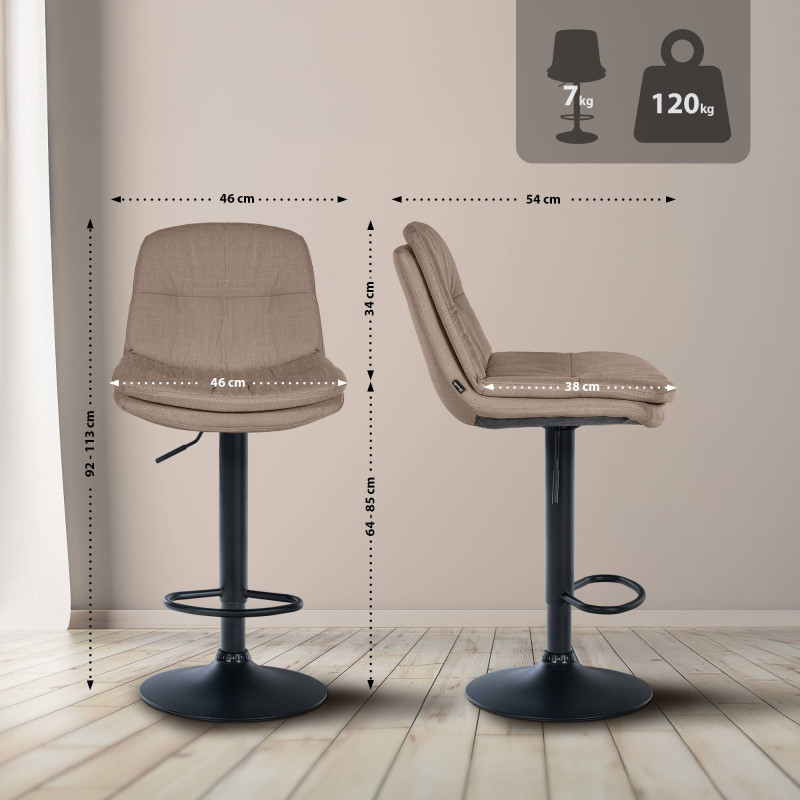 Tabouret de bar Laurel, tissu noir taupe