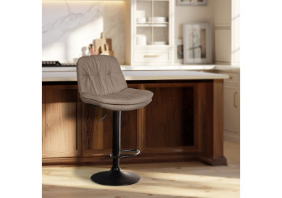 Tabouret de bar Laurel tissu noir taupe