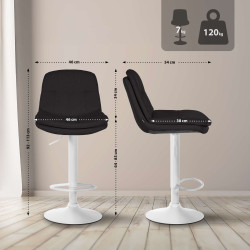 Tabouret de bar Laurel, tissu blanc noir