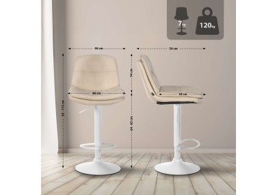 Tabouret de bar Laurel tissu blanc crème