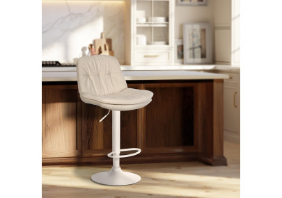 Tabouret de bar Laurel tissu blanc crème