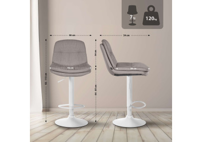 Tabouret de bar Laurel, tissu, blanc/gris