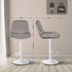 Tabouret de bar Laurel, tissu blanc gris