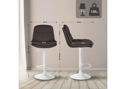 Tabouret de bar Laurel, tissu blanc/gris foncé