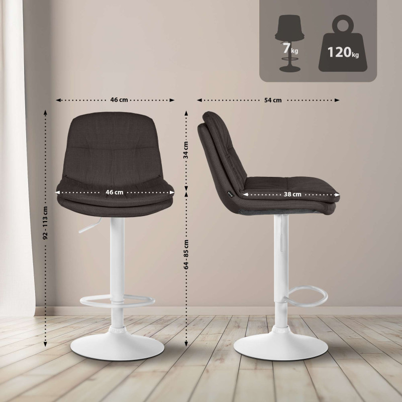 Tabouret de bar Laurel, tissu blanc/gris foncé