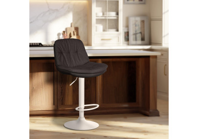Tabouret de bar Laurel, tissu blanc/gris foncé